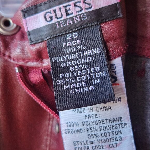 I'm  too sexy Guess faux leather rivet mini skirt burgundy Sz 26 - Picture 4 of 5